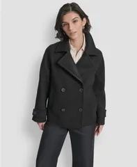 ダナ キャラン ニューヨーク レディース アウター ジャケット・ブルゾン コート DKNY Womens Short Double Breasted Collared Coat PXSXXL Blacのサムネイル