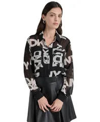 ダナ キャラン ニューヨーク レディース トップス シャツ ロゴ 長袖 DKNY Womens Logo LongSleeve Shirt Blkivory アイボリーのサムネイル