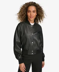 リーバイス レディース アウター ジャケット・ブルゾン レザー フェイクレザー ジャケット Levis Womens Faux Leather Varsity Bomber Jacket Blackのサムネイル