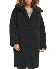 リーバイス レディース アウター ジャケット・ブルゾン コート Levis Womens Long Sherpa SnapClosure Teddy Coat Black ブラック