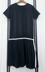 シフォン プリーツワンピース 半袖 ロング丈ワンピース プリーツシャーリング ワンピース