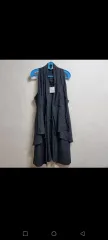 c075 チャコール ロング ベスト カーディガン スタイル