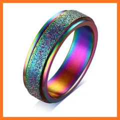 【新品】 [Rockyu] ブランド 回転指輪 メンズ ゴールド ステンレス 金属アレルギー サンドブラス 艶消し 回れるリング ストレス解消 (カラー, 25)