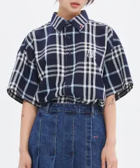 M ROMANTIC CROWN ロマンティッククラウン クロス CHECK ハーフ シャツ (ネイビー)のサムネイル