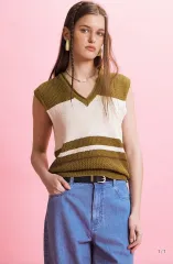 O!RUL8,2? ORR ニット ベスト COLOR BLOCK KNIT VEST - OLIVE