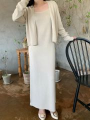 クロップドニット×メローティアードキャミワンピース 店舗限定色