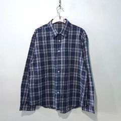 ラルフローレン 長袖リネンシャツ 2XL 青チェック 刺繍ポニー 8503