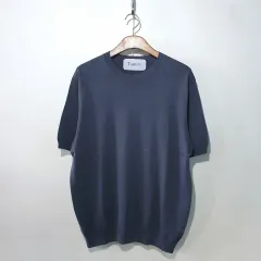 SS新作) ラウンド半袖ニット 4color M L