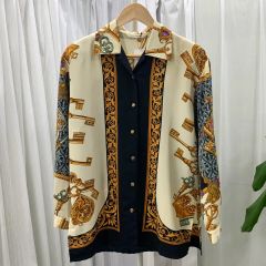 ヴィンテージ 昭和レトロ古着 エンブレム柄シャツ 半袖 シアー感 