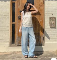 新品タグ付 M アルページュ ワイドデニムパンツ ストレート 足長効果