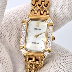【稼働/超美品】  SEIKO エクセリーヌ 腕時計 2E20-7460 レディース ゴールド シェル文字盤 12Pダイヤ ドレスウォッチ