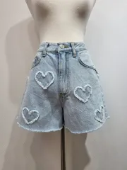 ブジャSTORE2 ハート ライトブルー デニム ハーフパンツ S