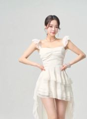 ポローラ】ティアード フリル ワンピース アイボリー - メルカリ