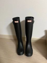 HUNTER 黒 長靴 バックル付き ロングレインブーツUK4 - メルカリ