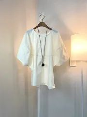 半袖コットンシャーリングパフレディースシャツ夏オーバーサイズTシャツブラウス