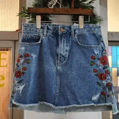 スミスヴィンテージ ザラ ベーシック 花刺繍 デニムスカート M