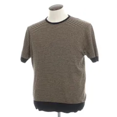 【中古】ルトロワ Letroyes コットン ボーダー クルーネック 半袖 プルオーバーニット ブラウンベージュxブラック【サイズ5】【メンズ】のサムネイル
