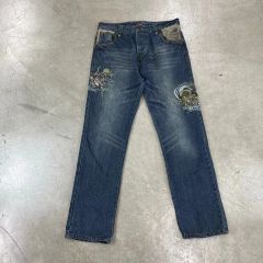 mizra ミズラ 廃盤モデル ダメージ加工 和柄 デニムパンツ W34 y2k