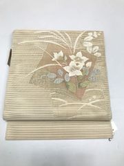 ★ねこのこ★【中古・美品】名古屋帯 正絹 牡丹 中古】 名古屋帯 正絹 白地に牡丹文様 八寸 六通柄 - メルカリ
