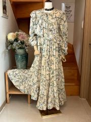 ☆着物リメイク☆ 本場大島紬 フリル袖のゆったりワンピ 武島織物 草花