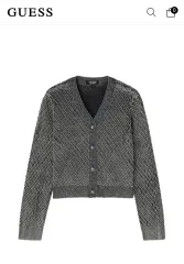 GUESS デニムミックス 立体格子セーターカーディガン ノースリーブ グレーのサムネイル
