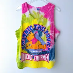 (S/M) ディズニー クマのプーさん ヴィンテージ タイダイ ノースリーブ Tシャツ