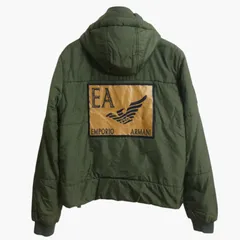 EMPORIO ARMANI エンポリオアルマーニ 中綿 ダウンジャケット ブルゾン バックロゴ ワッペン 2WAY フード グリーン サイズS メンズのサムネイル