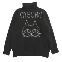 新品同様 HYSTERIC GLAMOUR ヒステリックグラマー MEOW ニット セーター タートルネック ネコ 猫 イラスト F 黒 ブラック レディース 古着 中古 USED