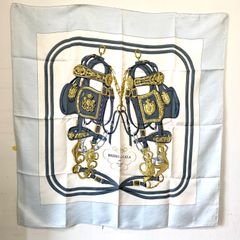 HERMÈS エルメス カレ90 式典用馬勒 ブルー系 スカーフ タグあり