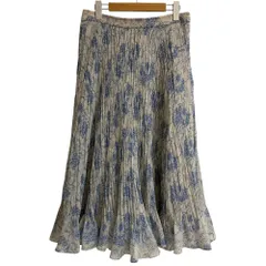 美品 MACKINTOSH LONDON マッキントッシュロンドン フラワープリント プリーツ スカート サイズ44 ホワイト×ブルー レディース 古着 中古 USEDのサムネイル