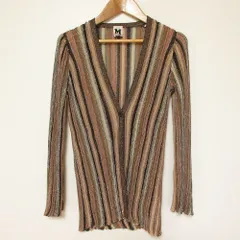 美品 M MISSONI エムミッソーニ ラメ ストライプ Vネック ニットカーディガン サイズ40 ベージュ系 マルチカラー レディース 古着 中古 USEDのサムネイル