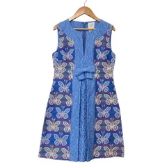 美品 ANNA SUI アナスイ バタフライ リボン ノースリーブ ワンピース サイズ0 ブルー レディース 古着 中古 USEDのサムネイル