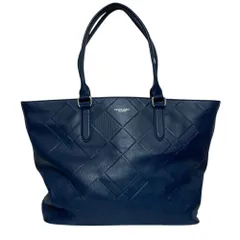 美品 BLACK LABEL CRESTBRIDGE ブラックレーベルクレストブリッジ チェック柄エンボス レザー トートバッグ ネイビー系 メンズ 古着 中古 USED
