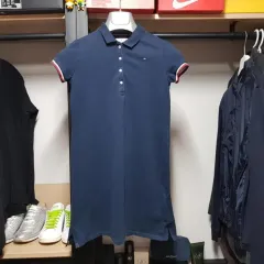 Tommy Hilfiger（トミーヒルフィガー）ネイビー 伸縮性良い レディース半袖 ロングカラーTシャツ 85