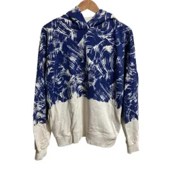 美品 Woolrich ウールリッチ 23年商品 総柄 プルオーバー 裏毛パーカー XSサイズ ブルー ホワイト メンズ 古着 中古 USED