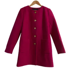美品 Tara Jarmon タラジャーモン ウール ノーカラーコート サイズ36 パープル レディース 古着 中古 USEDのサムネイル