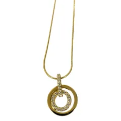 美品 SWAROVSKI スワロフスキー Circle ダブルリング ペンダントネックレス ゴールドカラー レディース 古着 中古 USED