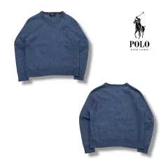 POLO RALPH LAUREN(ポロラルフローレン) 刺繍 ロゴ Vネック ウール ニット