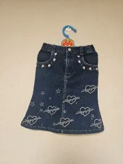 (日本) デニム スカート ハート 星 刺繍 120
