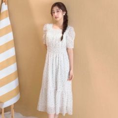 新品タグ付き】evelyn レースフリル花柄キャミワンピース イエロー