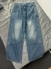 (新品)ダメージ フリンジ ライトブルー デニム パンツ