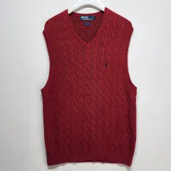 ポロラルフローレン POLO RALPH LAURE ケーブル編み ニット ベスト レッド L