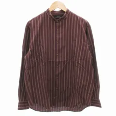 グリーンレーベルリラクシング ユナイテッドアローズ green label relaxing シェニール ストライプ ジャストルーズ バンドカラー 長袖 シャツ S ボルドー 3211-187-1791 /GV