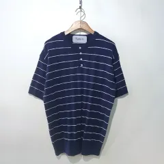 SS新作) ボタンアップ ヘンリーネック ストレッチ 半袖ニット 2color