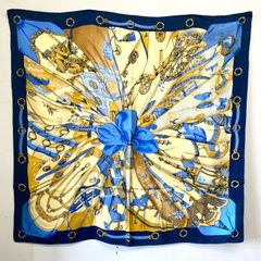エルメス スカーフ カレ90 Soleil de soie シルクの太陽 ブルー - メルカリ