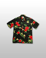 極美品】Schott バンダナローズ アロハシャツ 黒 L レーヨン 薔薇