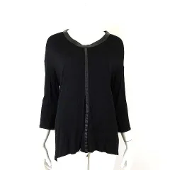 ザラ ZARA カットソー トップス シアー フェイクレザー 切替 ロングテール 落ち感 とろみ 7分袖 M 黒 ブラック