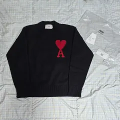 M 新品 アミ インタルシア ビックハート ビックロゴ ニット ブラックのサムネイル