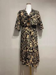 レオナール ワンピース シルク100% 絹 ロング 柄 希少 44 XL 2XL