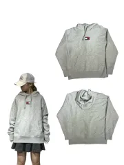 TOMMY JEANS トミー ジーンズ グレー ミッド 刺繍 ロゴ パーカー Tシャツ L